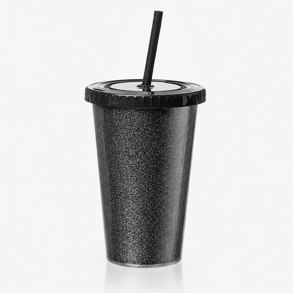 Vaso Térmico Star 500cc doble capa glitter negro