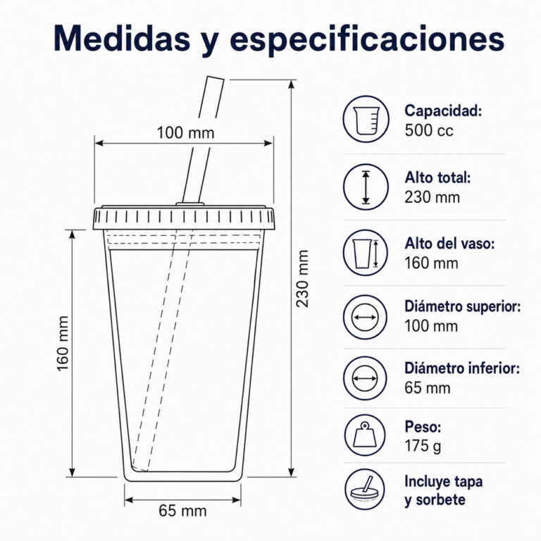 Plano técnico con medidas del Vaso Térmico Star 500cc