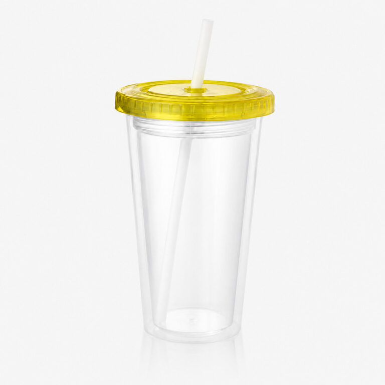 Vaso Térmico Star 500cc transparente con tapa amarilla