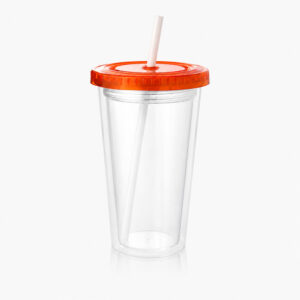 Vaso Térmico Star 500cc transparente con tapa naranja