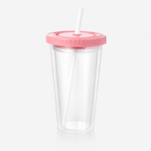 Vaso Térmico Star 500cc transparente con tapa rosa pastel