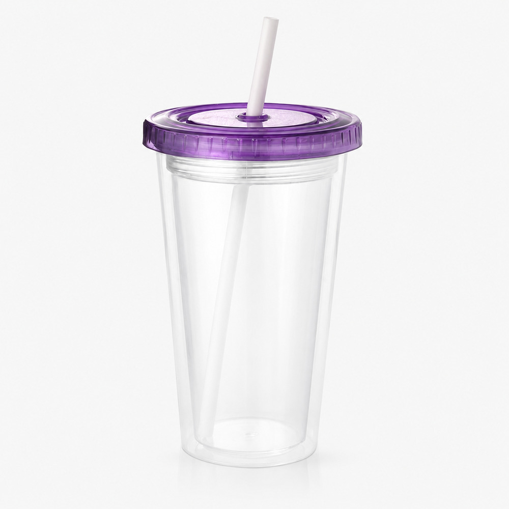 Vaso Térmico Star 500cc transparente con tapa violeta